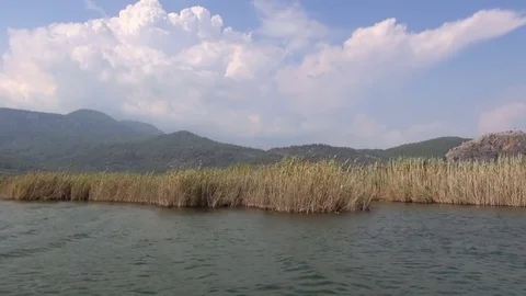 White clouds over the lake Dalyan Stock Footage 70158556