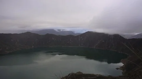White Clouds Over Lake In Volcano Crater [Timelapse] Stock Footage 88346851