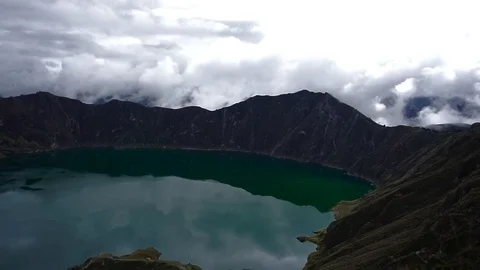 White Clouds Over Lake In Volcano Crater 2 [Timelapse] Stock Footage 88346860