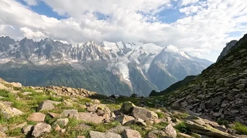 White Clouds Over Mont Blanc From Col du Brevent In Haute-Savoie, France. - Stock-Footage 330860305