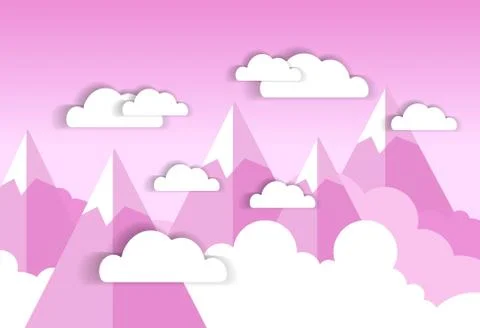 White Clouds Over Pink Sky And Silhouette Mountains Background Stock Illustration