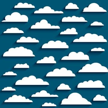 White clouds set on dark blue background vector Stock Illustration