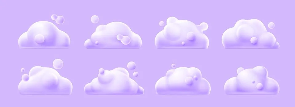 White clouds set isolated on lilac background イラスト素材