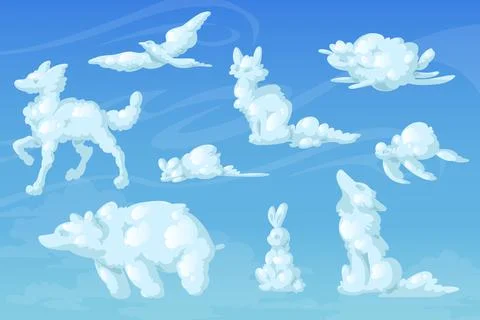 White clouds in shape of animals in sky Stock Illustration