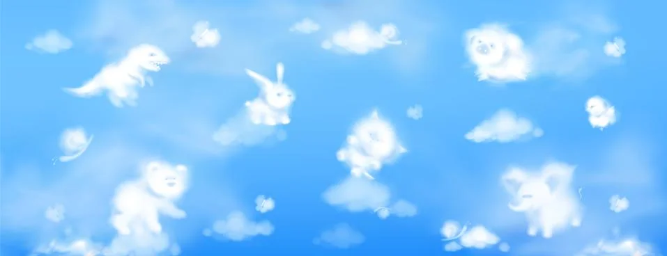 White clouds in shape of cute animals in sky 스톡 일러스트