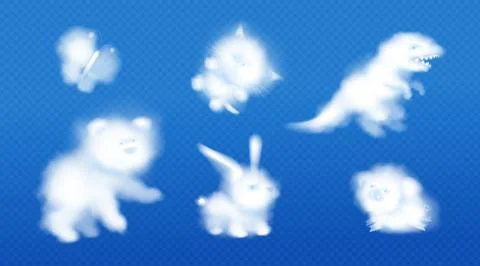 White clouds in shape of cute animals in blue sky Stock Illustration