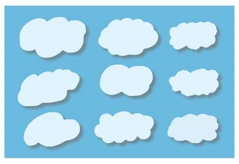 White clouds on sky blue background with shadows Stock Illustration