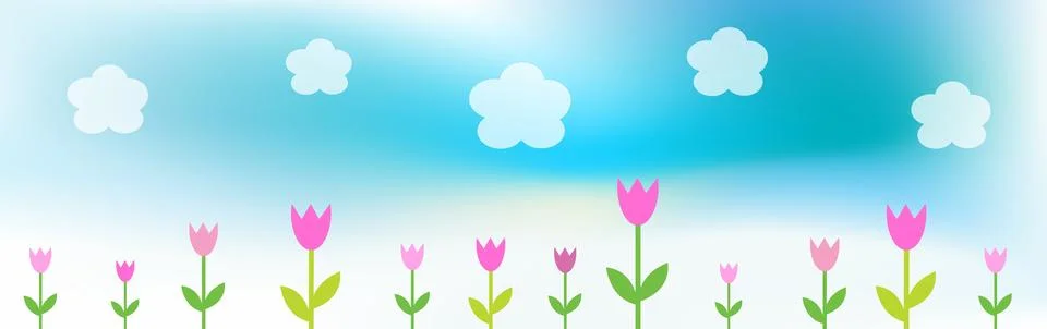 White clouds, sky, tulips, web banner Stock Illustration