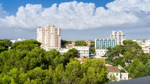 White clouds on a sunny day over, Palma beach in mallorca Stock Footage 101325787