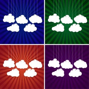 White clouds on a thread on background. Set. 스톡 일러스트