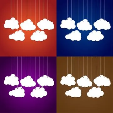 White clouds on a thread on background. Set. Stock Illustration