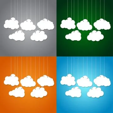 White clouds on a thread on background. Set. 스톡 일러스트