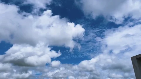 White Clouds Time Lapse Floating in Bright Blue Sky Stockbeeldmateriaal 315387049