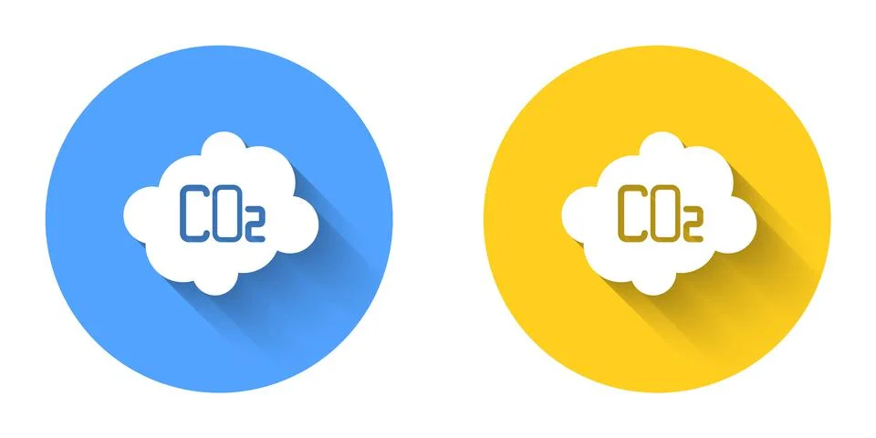 White CO2 emissions in cloud icon isolated with long shadow background. Carbon Illustrazione stock