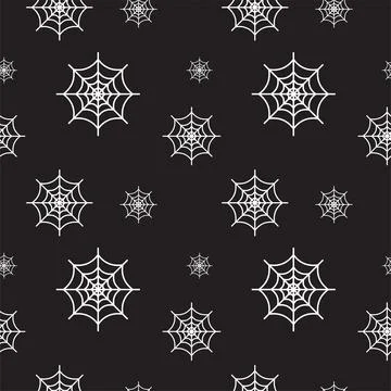 White cobweb texture vector illustration on black color background. Seamles.. Stock Illustration