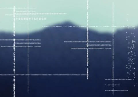 White code against blurry mountain Foto stock