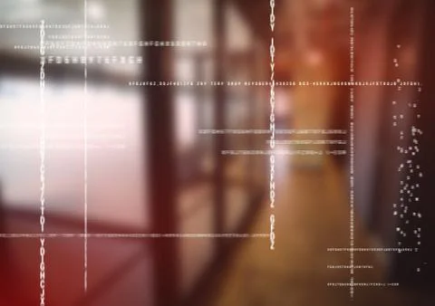 White code against blurry office hallway with red overlay Stock Illustration