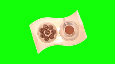 White coffee and sweets on tray, top shot Stock Footage 47856285