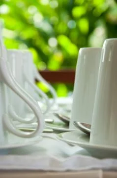 White coffee cup set on the table Stock Photos
