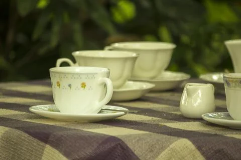 White coffee cup on the table Stock Photos