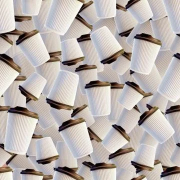 White Coffee Cups With Dark Caps Seamless Background. Stock Illustration