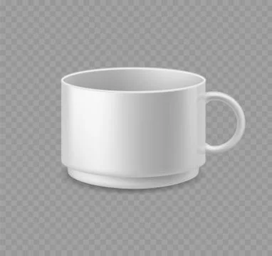 White coffee mug. Realistic ceramic cup mockup, empty utensil for tea or Stock Illustration