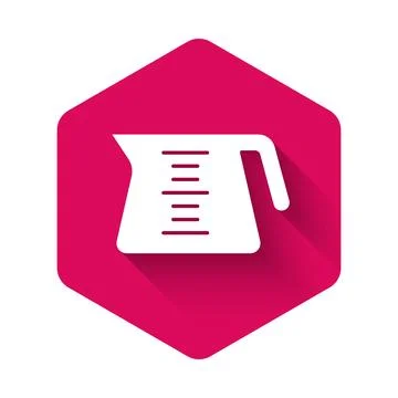 White Coffee pot icon isolated with long shadow. Pink hexagon button. Vector 库存插图