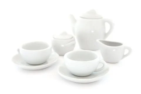 White Coffee Set Isolated on a White Background Foto stock