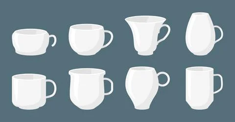 White coffee tea cup mockup empty icon set vector Stock Illustration
