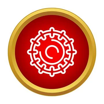 White cogwheel icon within red circle golden frame Stock-Illustration