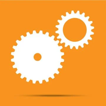 White cogwheels icon. Flat design vector element. Gears illustration Stock Illustration
