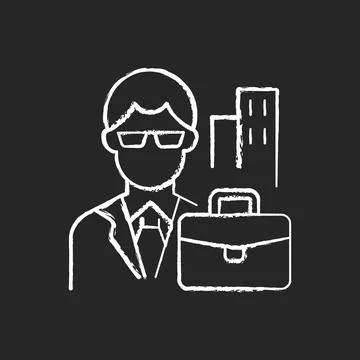 White collar worker chalk white icon on black background Stock Illustration