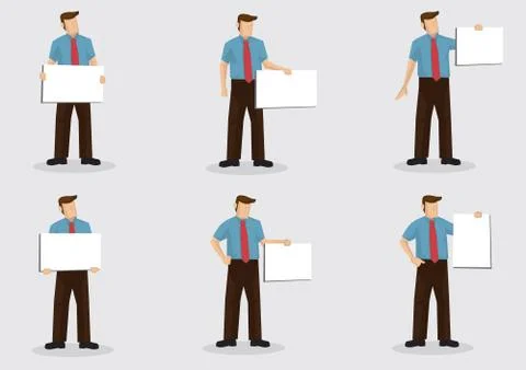 White Collar Worker Holding Blank Placard Vector Cartoon Character Design Stock Illustration