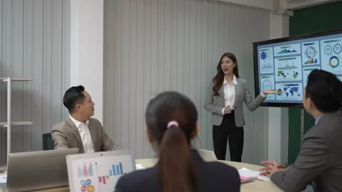 White collar worker working and meeting at office. Stock Footage 243693833