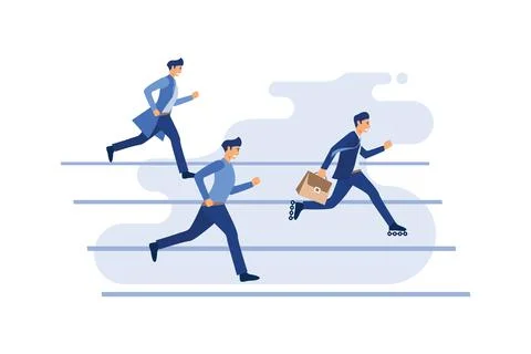 White collar workers in black suit racing on running track and a smart one ca Stock Illustration