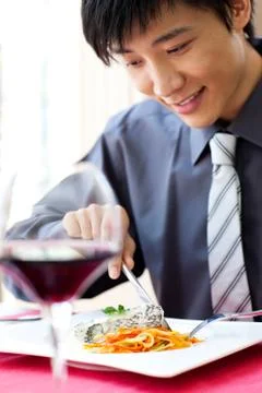 White-collar workers Dining Smile Young men Restaurant Happiness Western food Stock Photos