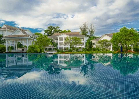 White colonial condominium Stock Photos