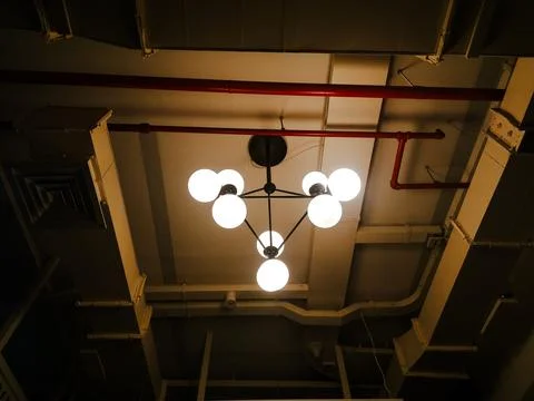 White color falling ceiling light at office. Stock Photos
