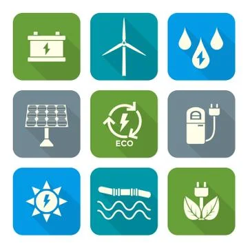 White color flat style recycle ecology energy icons Stock Illustration