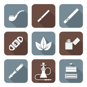 White color flat style various tobacco goods tools icons set Illustrazione stock