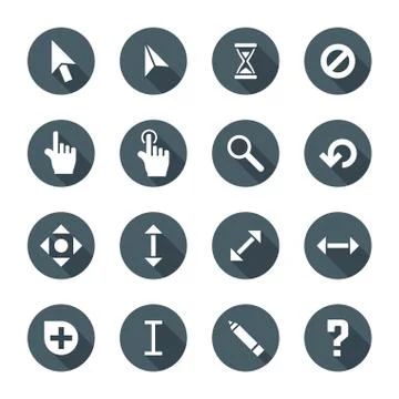 White color flat style various solid cursors icons set. Stock Illustration