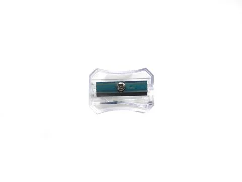 White color translucent pencil sharpener on white background 写真素材