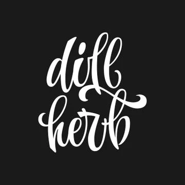 White colored hand drawn spice label - Dill herb. Stock Illustration