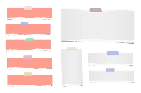 White, colorful ripped blank note, notebook paper strips for text or message Stock Illustration