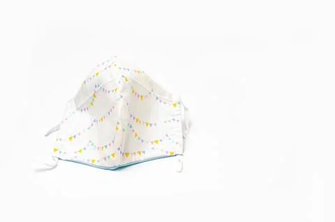White with colorful triangular flags patterned DIY fabric face mask 스톡 사진