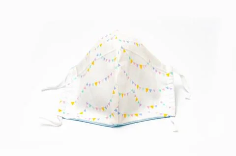 White with colorful triangular flags patterned DIY fabric face mask Stockfoto's