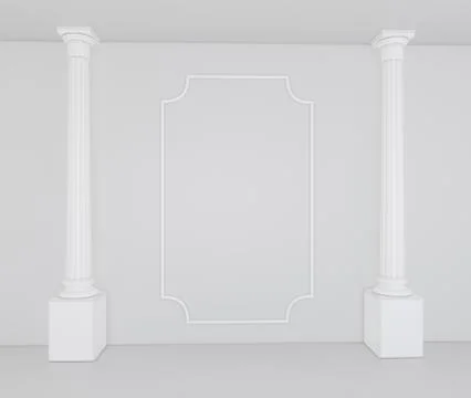 White columns in an empty interior with a classic decor on the wall Illustrazione stock