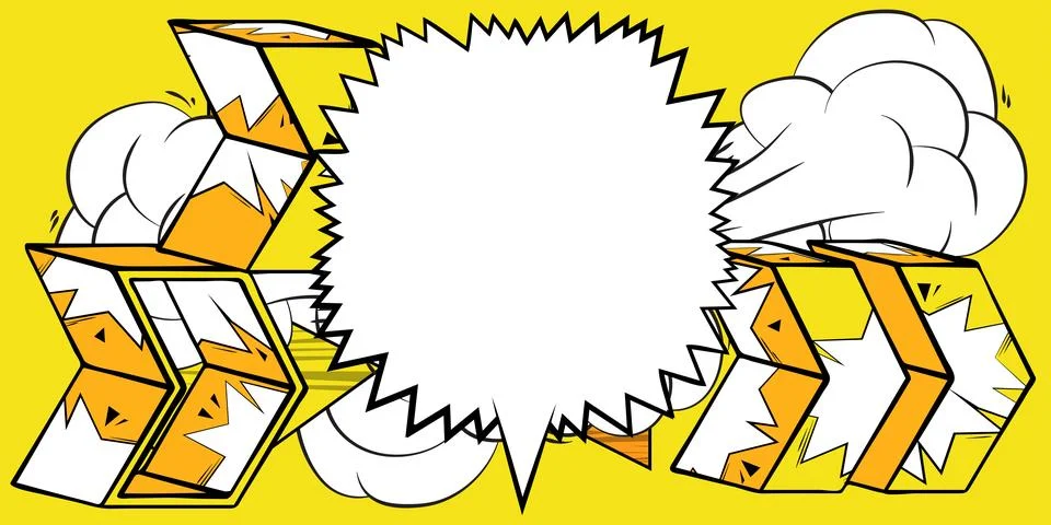 White Comic book speech bubble with yellow Comics abstract arrow Symbols. R.. Stock Illustration
