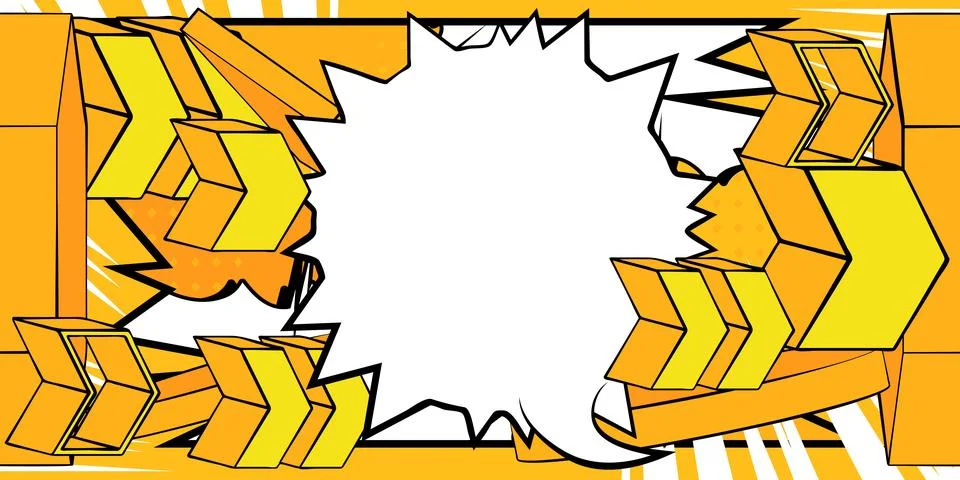 White Comic book speech bubble with yellow Comics abstract arrow Symbols. R.. Stock Illustration
