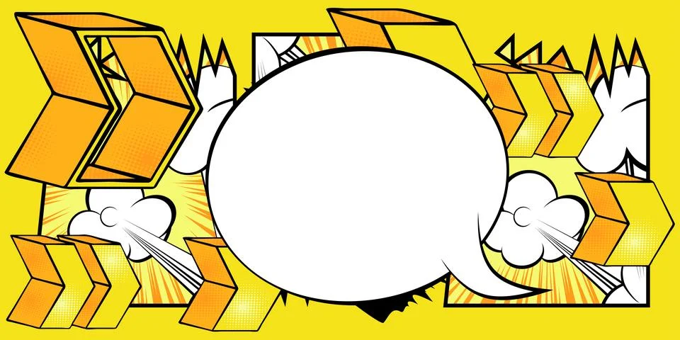 White Comic book speech bubble with yellow Comics abstract arrow Symbols. R.. Stock Illustration